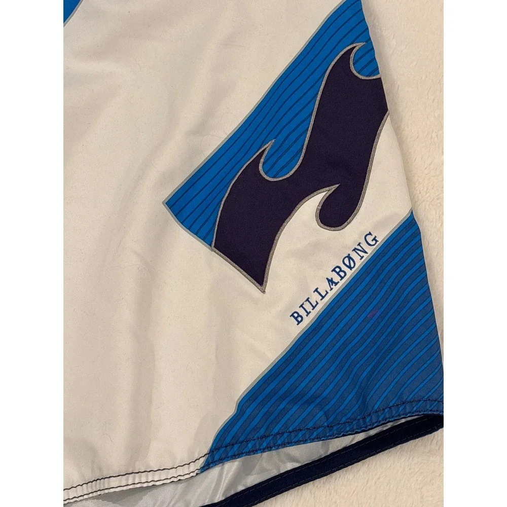 Billabong Mens Board Shorts Blue White Striped Colorblock Swim Trunks Size 36